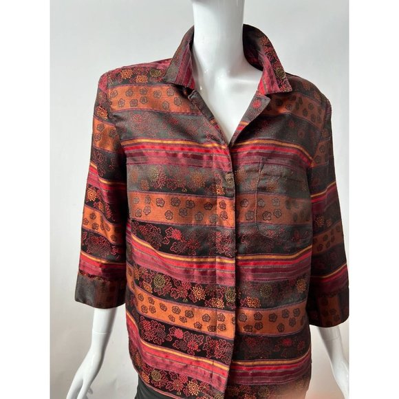 Stonebridge Womens Jacket Coat Multicolor Floral Stripe Pocket 3/4 Sleeve S - Picture 8 of 12